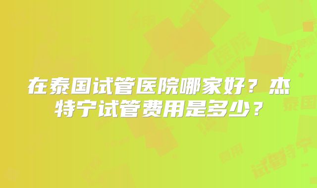 在泰国试管医院哪家好？杰特宁试管费用是多少？