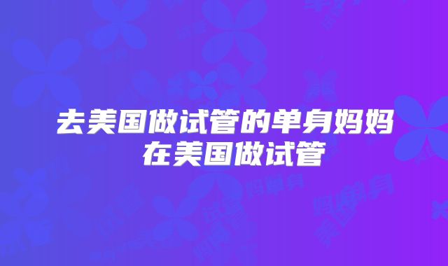 去美国做试管的单身妈妈 在美国做试管