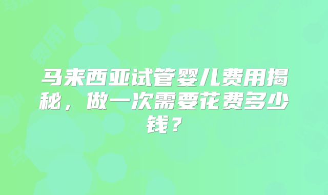 马来西亚试管婴儿费用揭秘，做一次需要花费多少钱？