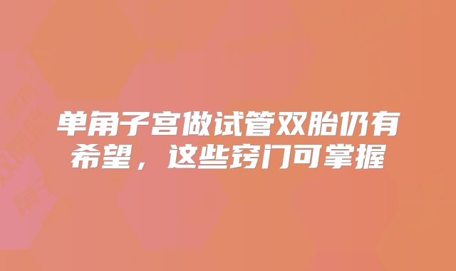 单角子宫做试管双胎仍有希望，这些窍门可掌握