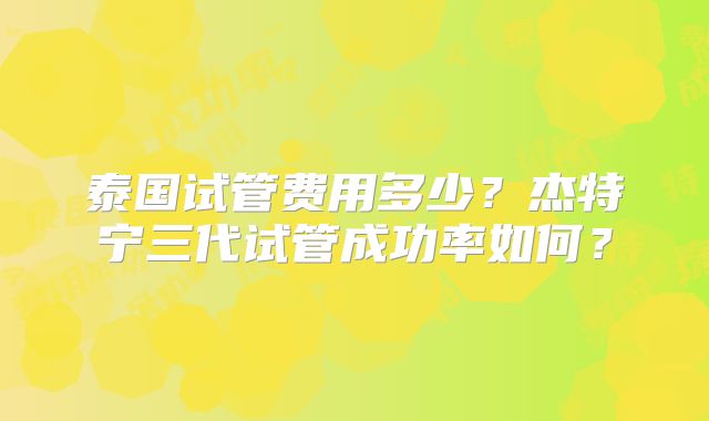 泰国试管费用多少？杰特宁三代试管成功率如何？