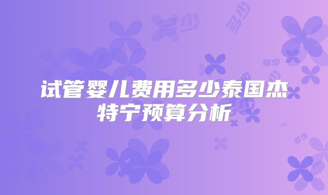 试管婴儿费用多少泰国杰特宁预算分析