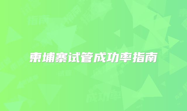 柬埔寨试管成功率指南