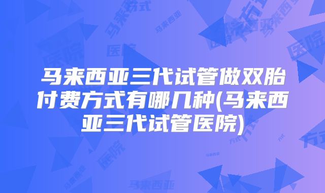 马来西亚三代试管做双胎付费方式有哪几种(马来西亚三代试管医院)