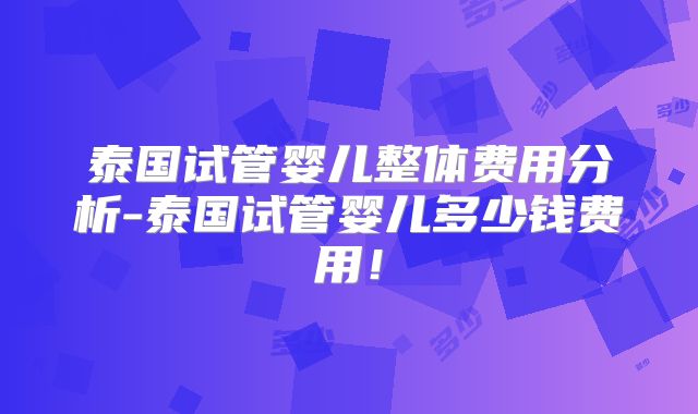 泰国试管婴儿整体费用分析-泰国试管婴儿多少钱费用！