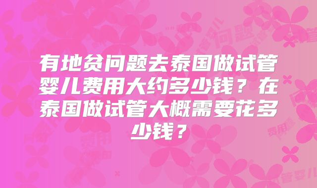 有地贫问题去泰国做试管婴儿费用大约多少钱？在泰国做试管大概需要花多少钱？