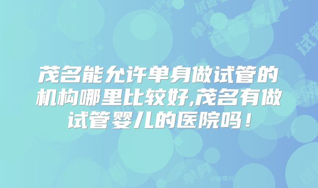 茂名能允许单身做试管的机构哪里比较好,茂名有做试管婴儿的医院吗！