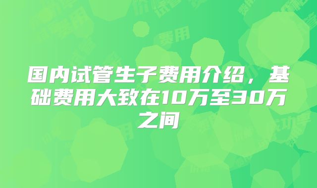 国内试管生子费用介绍，基础费用大致在10万至30万之间