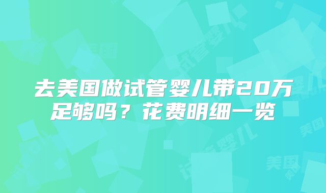 去美国做试管婴儿带20万足够吗？花费明细一览