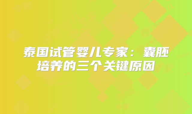 泰国试管婴儿专家：囊胚培养的三个关键原因