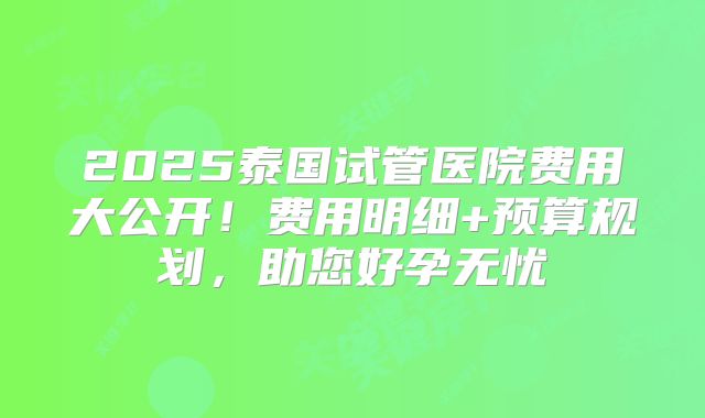2025泰国试管医院费用大公开!费用明细+预算规划,助您好孕无忧