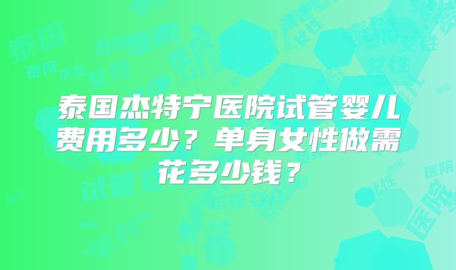 泰国杰特宁医院试管婴儿费用多少？单身女性做需花多少钱？