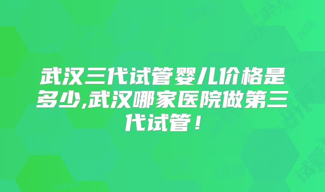 武汉三代试管婴儿价格是多少,武汉哪家医院做第三代试管！