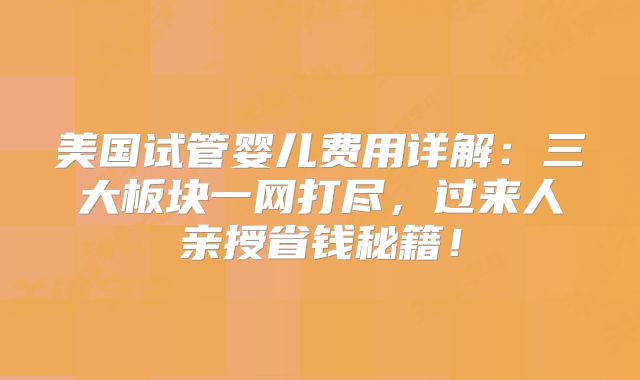 美国试管婴儿费用详解：三大板块一网打尽，过来人亲授省钱秘籍！