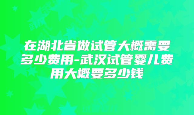 在湖北省做试管大概需要多少费用-武汉试管婴儿费用大概要多少钱