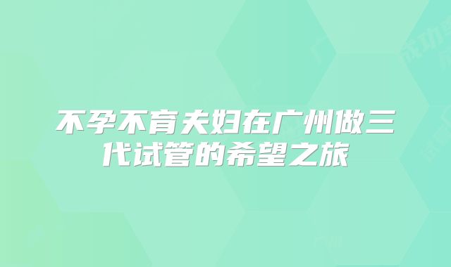 不孕不育夫妇在广州做三代试管的希望之旅