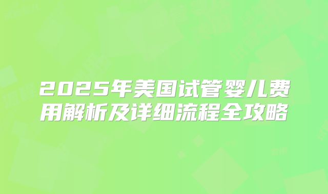 2025年美国试管婴儿费用解析及详细流程全攻略