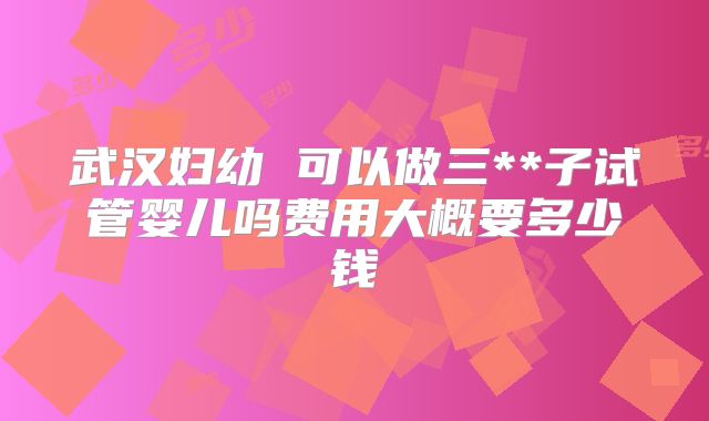武汉妇幼 可以做三**子试管婴儿吗费用大概要多少钱