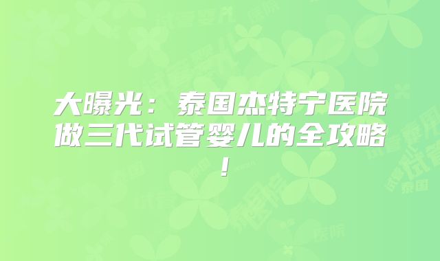 大曝光：泰国杰特宁医院做三代试管婴儿的全攻略！