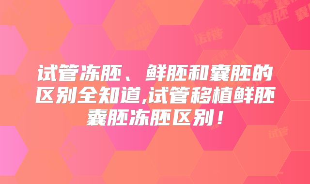 试管冻胚、鲜胚和囊胚的区别全知道,试管移植鲜胚囊胚冻胚区别！