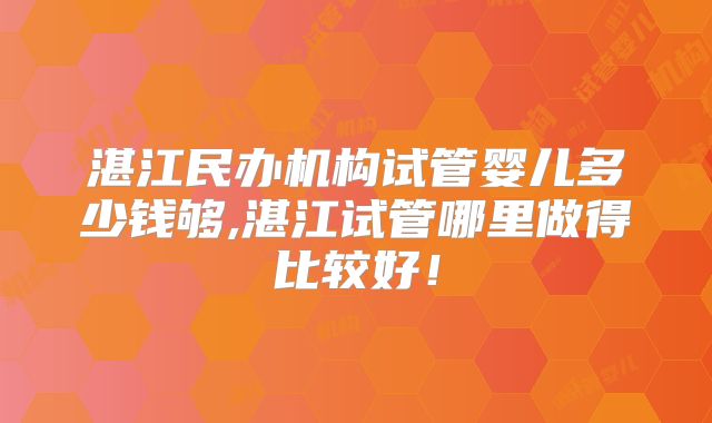湛江民办机构试管婴儿多少钱够,湛江试管哪里做得比较好！