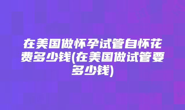 在美国做怀孕试管自怀花费多少钱(在美国做试管要多少钱)