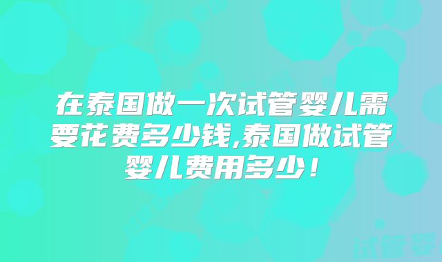 在泰国做一次试管婴儿需要花费多少钱,泰国做试管婴儿费用多少!