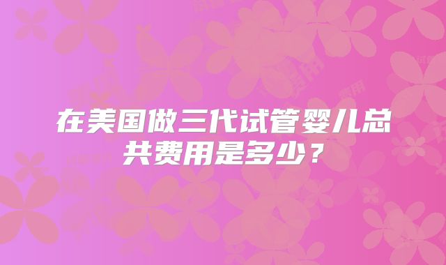 在美国做三代试管婴儿总共费用是多少？