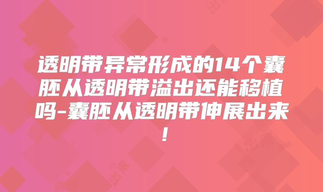 透明带异常形成的14个囊胚从透明带溢出还能移植吗-囊胚从透明带伸展出来！