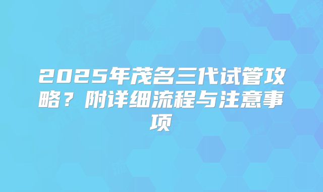 2025年茂名三代试管攻略?附详细流程与注意事项