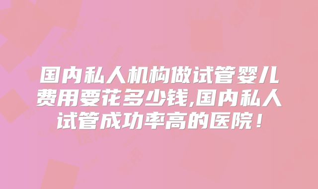 国内私人机构做试管婴儿费用要花多少钱,国内私人试管成功率高的医院！