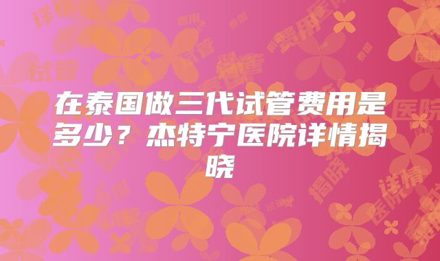 在泰国做三代试管费用是多少？杰特宁医院详情揭晓