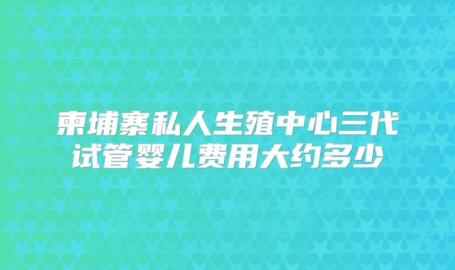 柬埔寨私人生殖中心三代试管婴儿费用大约多少