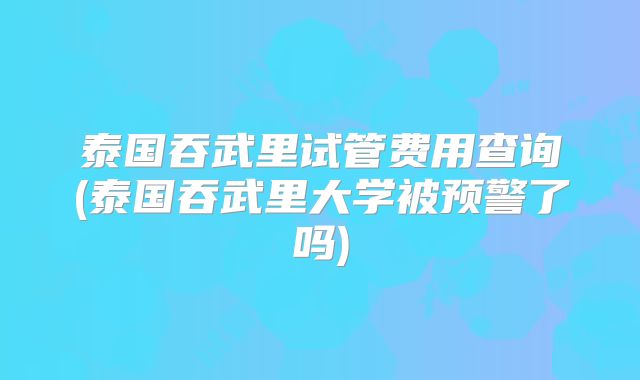 泰国吞武里试管费用查询(泰国吞武里大学被预警了吗)