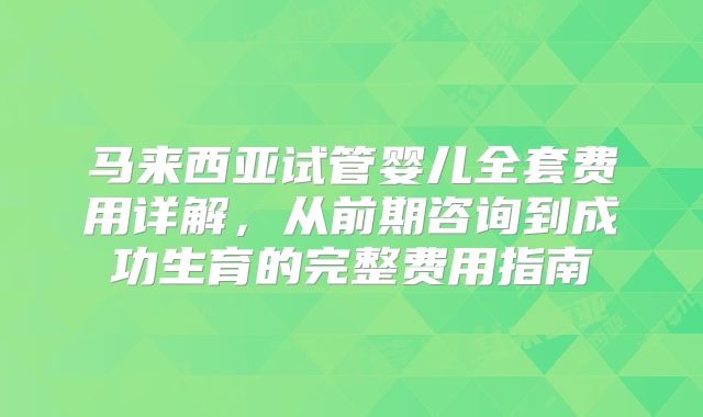 马来西亚试管婴儿全套费用详解，从前期咨询到成功生育的完整费用指南
