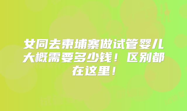 女同去柬埔寨做试管婴儿大概需要多少钱!区别都在这里!