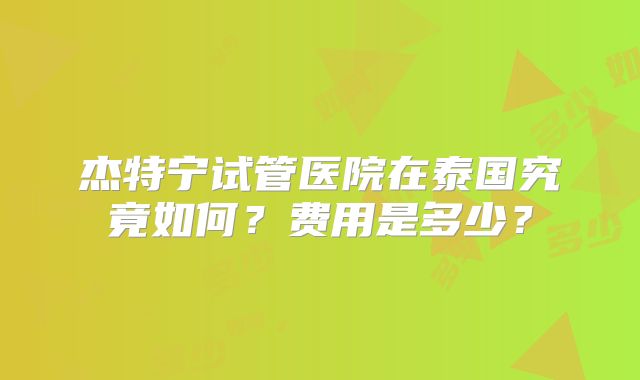 杰特宁试管医院在泰国究竟如何？费用是多少？