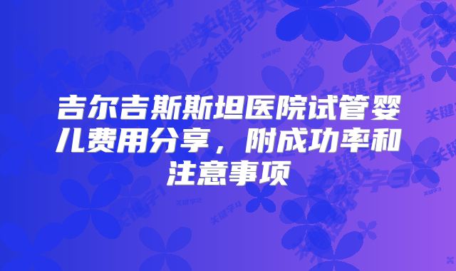 吉尔吉斯斯坦医院试管婴儿费用分享，附成功率和注意事项