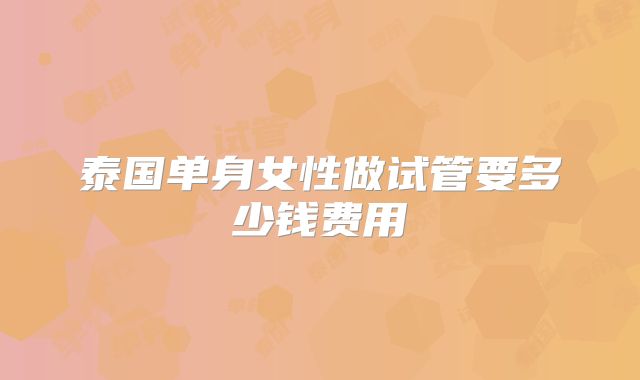 泰国单身女性做试管要多少钱费用