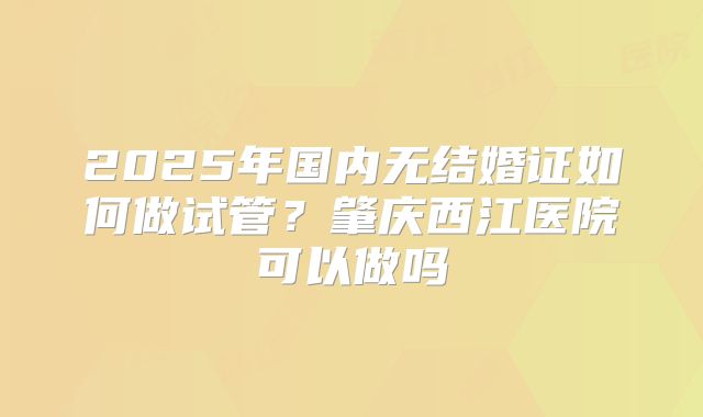 2025年国内无结婚证如何做试管？肇庆西江医院可以做吗