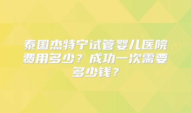 泰国杰特宁试管婴儿医院费用多少？成功一次需要多少钱？