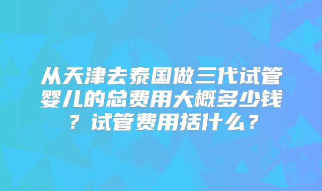 从天津去泰国做三代试管婴儿的总费用大概多少钱?试管费用括什么?