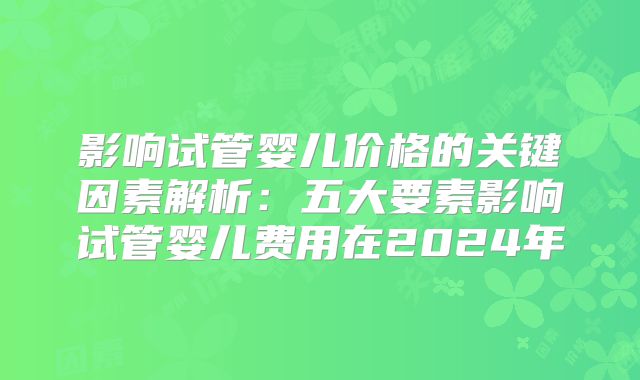影响试管婴儿价格的关键因素解析:五大要素影响试管婴儿费用在2024年