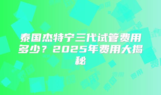 泰国杰特宁三代试管费用多少？2025年费用大揭秘