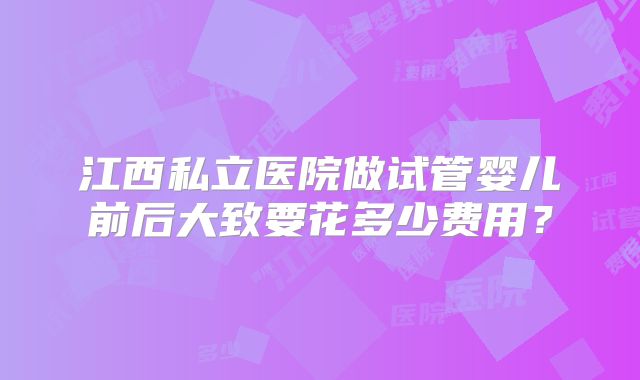 江西私立医院做试管婴儿前后大致要花多少费用？