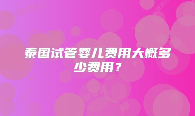 泰国试管婴儿费用大概多少费用？