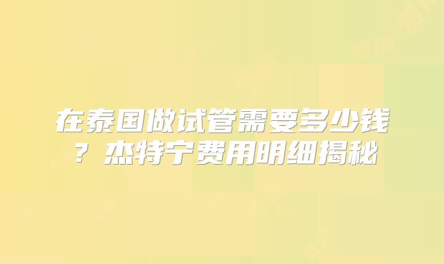 在泰国做试管需要多少钱?杰特宁费用明细揭秘