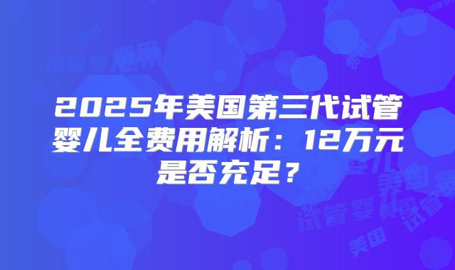 2025年美国第三代试管婴儿全费用解析：12万元是否充足？