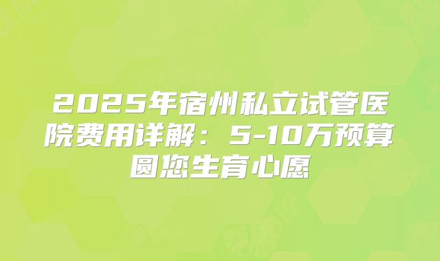 2025年宿州私立试管医院费用详解：5-10万预算圆您生育心愿