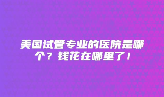 美国试管专业的医院是哪个？钱花在哪里了！